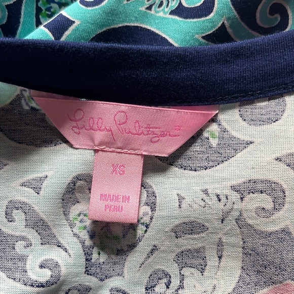 Lilly Pulitzer Robin Blue Pink Short Sleeve Behind The Gate Prima Cotton Size XS - Picture 10 of 11